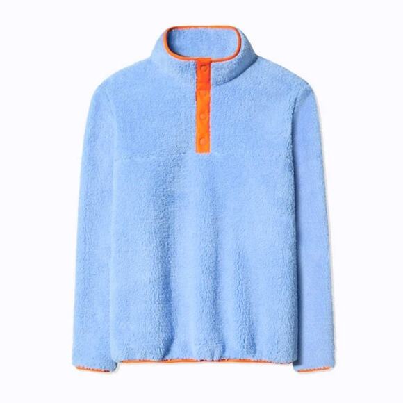 TORY BURCH SPORT Sherpa Pullover Womens XS Blue Orange Long Sleeve Cozy Comfy - Picture 2 of 14
